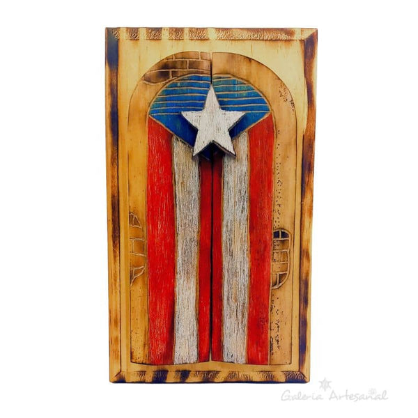 Bandera de Puerto Rico en madera y bambú
